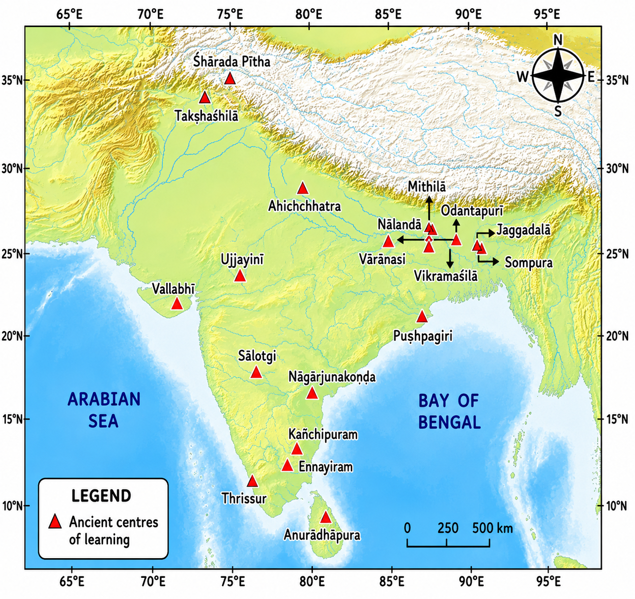 Map of prominent universities